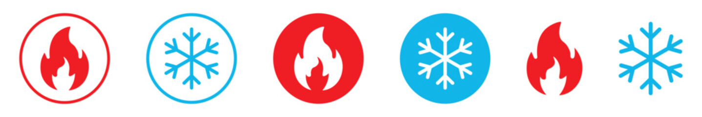 hot and cold icon vector. flame and snowlake icon vector. heating and cooling sign. flaming freezing. Refrigerator and boiler symbol. vector illustration on transparent background. weather condition © Solayman