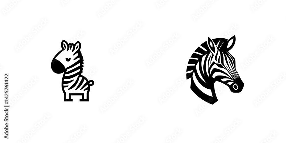Poster stylized black zebra icons designed with minimalistic features showcasing simplicity and elegance in