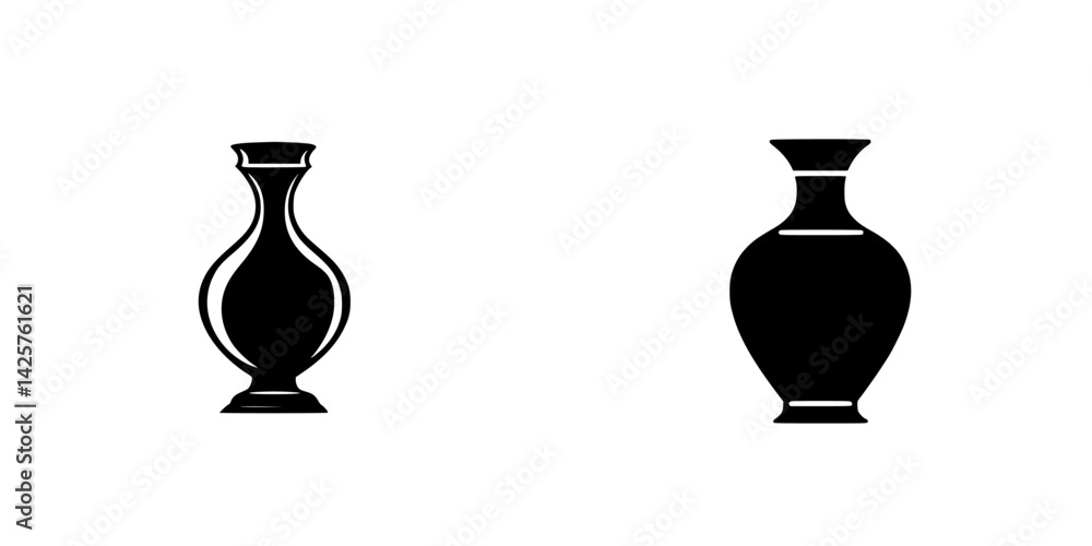 Poster set of black decorative icons featuring vases designed for art and design use in various projects or