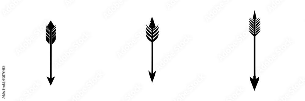 Poster set of three black icon arrows with distinct designs on a plain background depicting various directi
