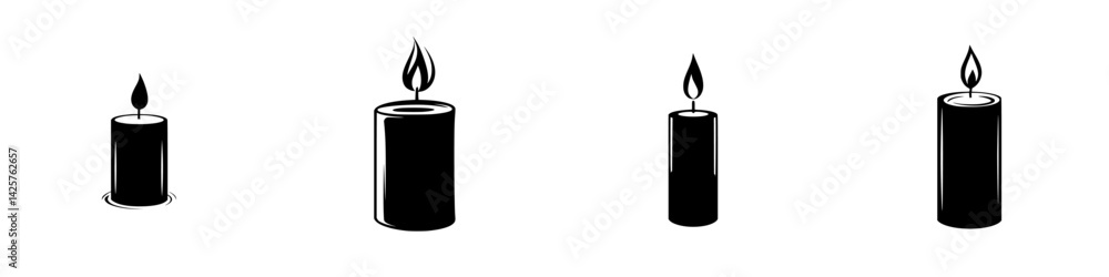 Aufkleber candle design illustrations showing various shapes and flame styles in a consistent black icon style