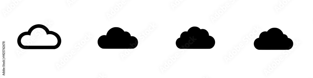 Poster simple black cloud icons in varying sizes for design applications and digital media use