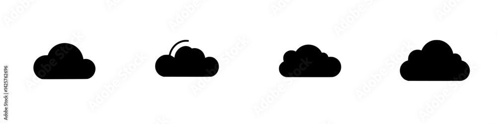 Poster black cloud icons representing different stages of weather patterns in a simple graphic design suita