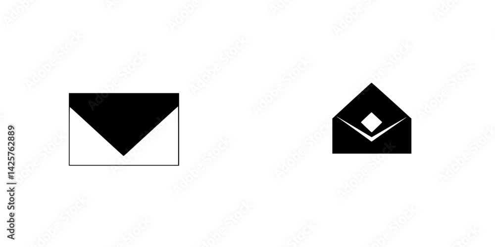 Poster set of two black envelope icons with different designs and shapes for digital communications