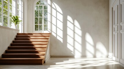 Bright Modern Staircase with Large Windows and Natural Light Effects