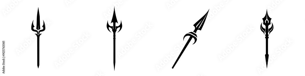 Aufkleber set of four black spear icons designed with unique shapes and intricate details for various applicat