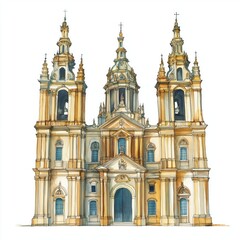 Cathedral of Santiago de Compostela. Cathedral of Santiago de Compostela hand drawn watercolor illustration