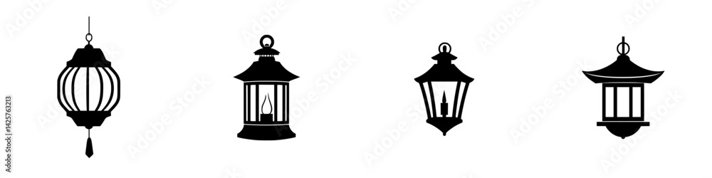 Aufkleber decorative black lantern icons showcasing various styles and designs for use in digital projects and