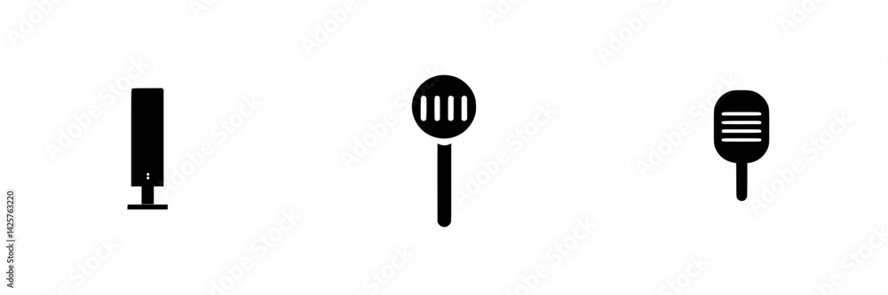 Poster set of black icons representing kitchen utensils with minimalistic design on a simple background