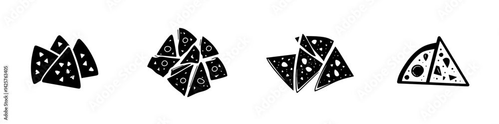 Aufkleber creative black icons depicting various styles of sliced pizza with a playful design suitable for foo