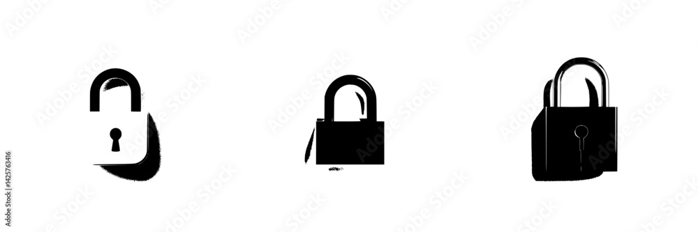 Poster stylized black lock icons representing security and protection in a modern design context