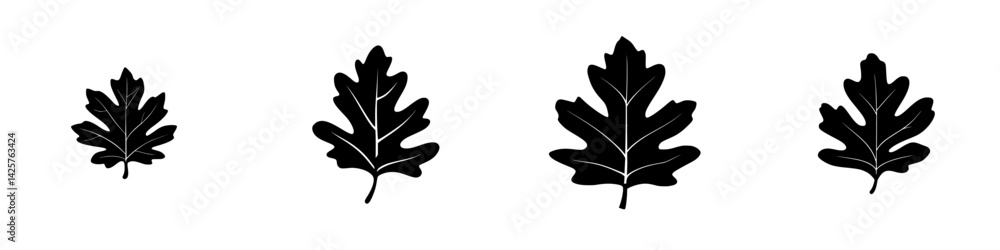Poster elegant black leaf icons arranged in a horizontal line showcasing various sizes and shapes for desig