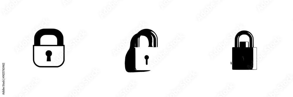 Poster black icons of different padlocks showcasing various designs and styles suitable for digital and pri