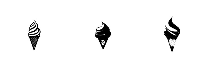 Black icons of ice cream cones arranged in a row on a plain background highlighting design versatility and simplicity