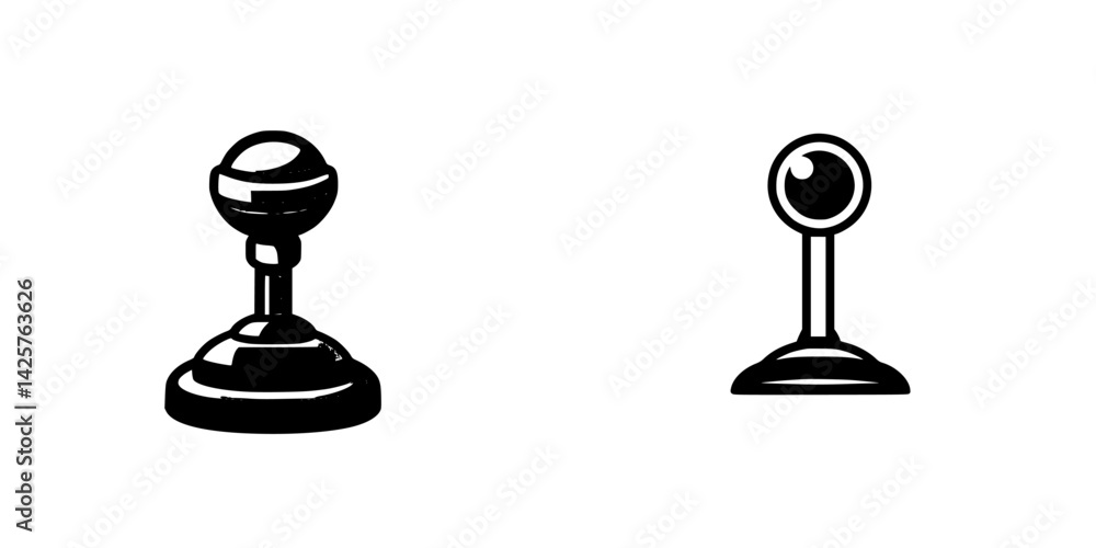 Poster set of black icons representing different joystick designs for gaming applications and interfaces