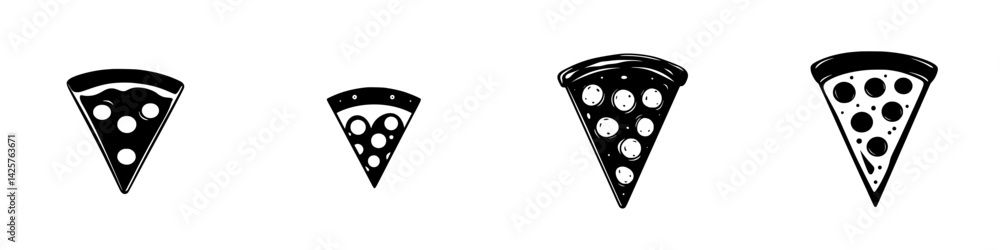 Aufkleber various sizes of black pizza icons illustrating different types of slices for digital design use
