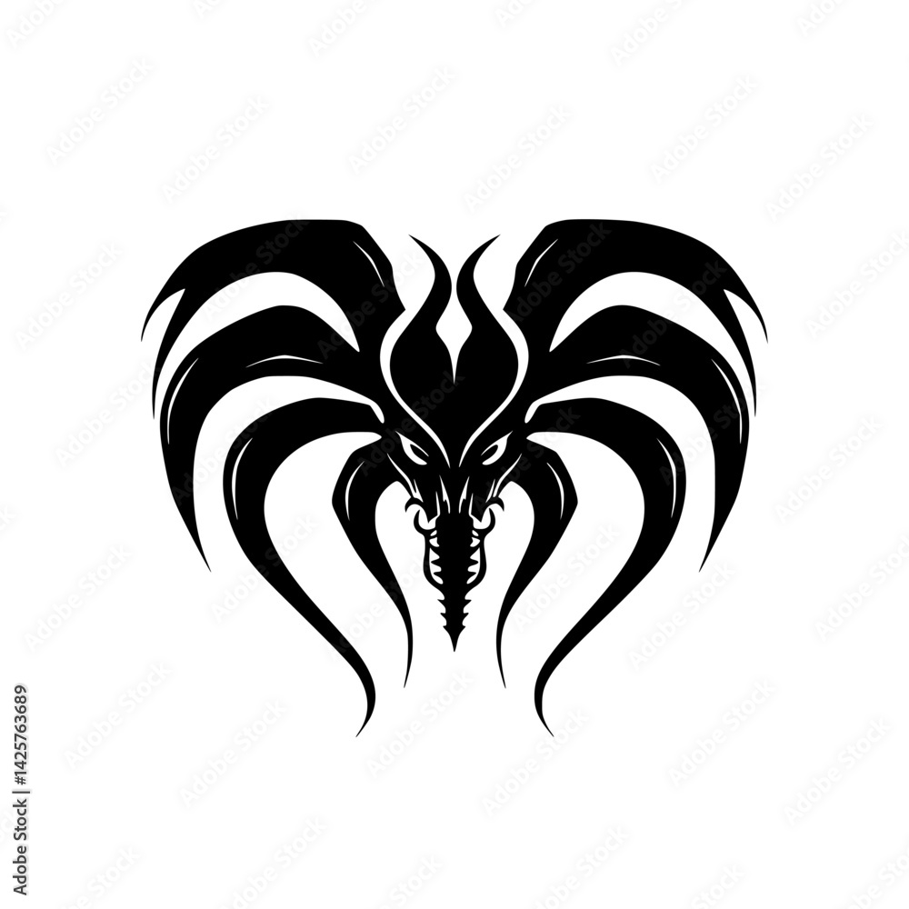 Poster dark and intricate black icon featuring a mythical creature with multiple swirling tentacles