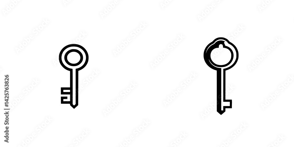 Poster black icons representing different types of keys designed with minimalistic style for digital applic