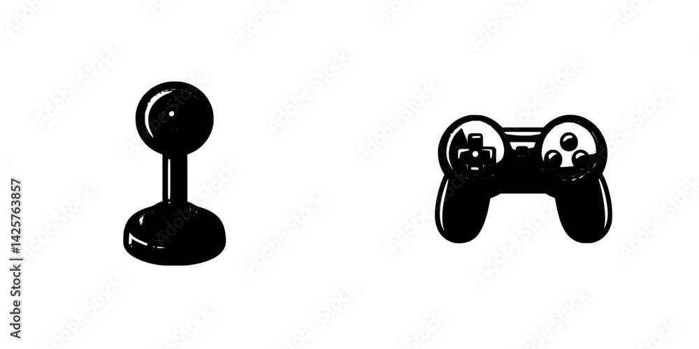 Aufkleber black icons of a joystick and a game controller symbolizing classic and modern gaming styles