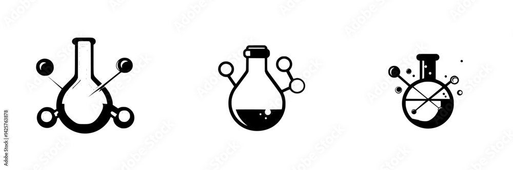 Aufkleber black science icons representing laboratory equipment and experiments with a modern design suitable 