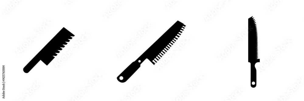 Poster black icons of various types of saws arranged in a minimalistic style on a white background
