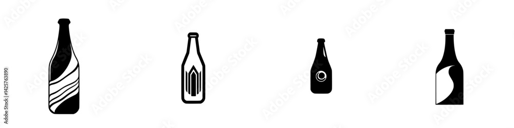 Poster black icons representing various types of bottles designed for branding and visual communication in 