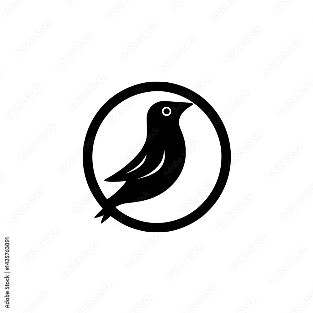 Poster black bird icon enclosed in a circular design representing simplicity and elegance in artwork
