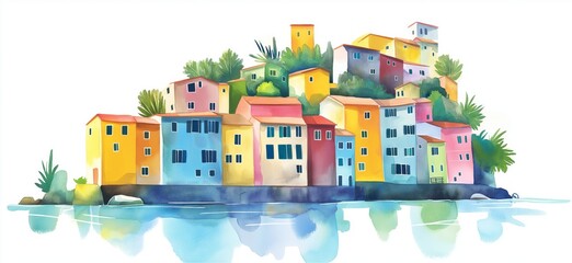 Cinque Terre. Cinque Terre hand drawn watercolor illustration