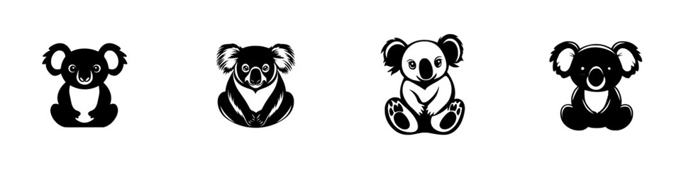 Obraz premium Set of black koala icons in various poses showcasing their playful and adorable nature