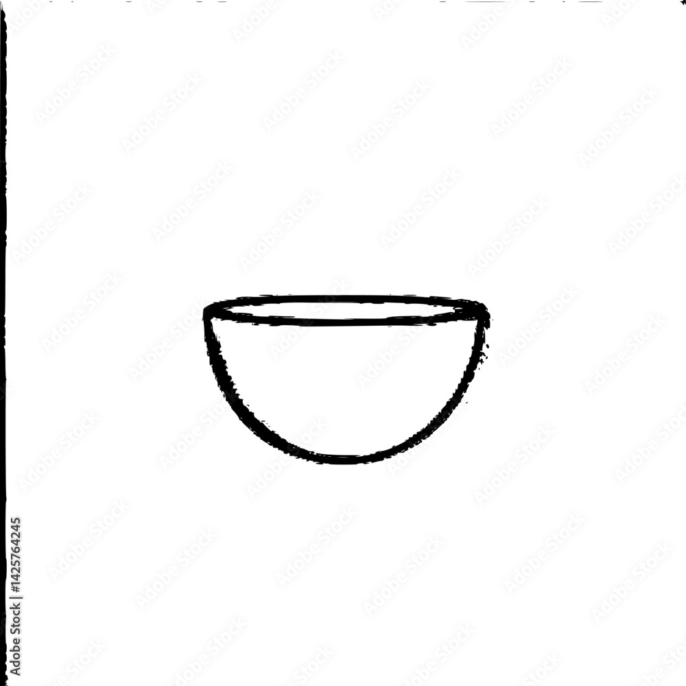 Poster black icon of a simple bowl shape on a white background, representing minimalistic design elements c