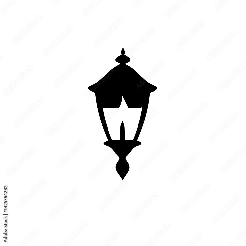 Poster set black icon of a decorative lantern design with intricate details suitable for various applicatio