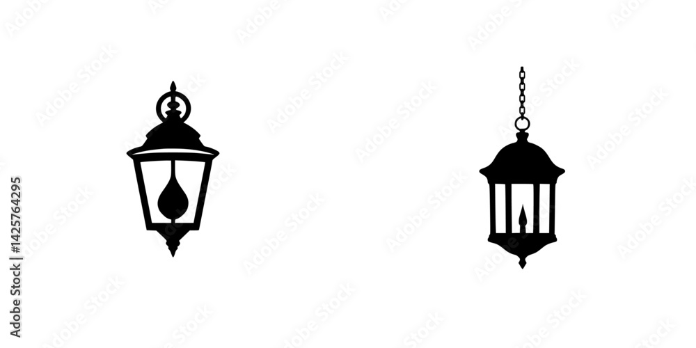 Poster set of black icons depicting decorative lanterns suitable for various design projects and creative a