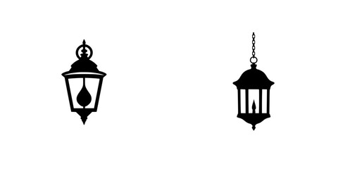 Naklejka premium Set of black icons depicting decorative lanterns suitable for various design projects and creative applications