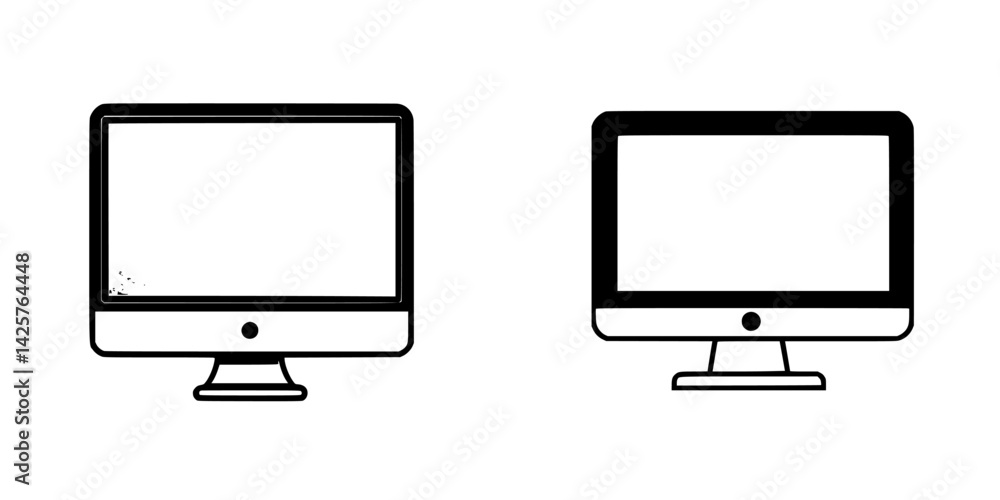 Poster black icon design showcasing two different computer monitor silhouettes in a minimalist style for mo