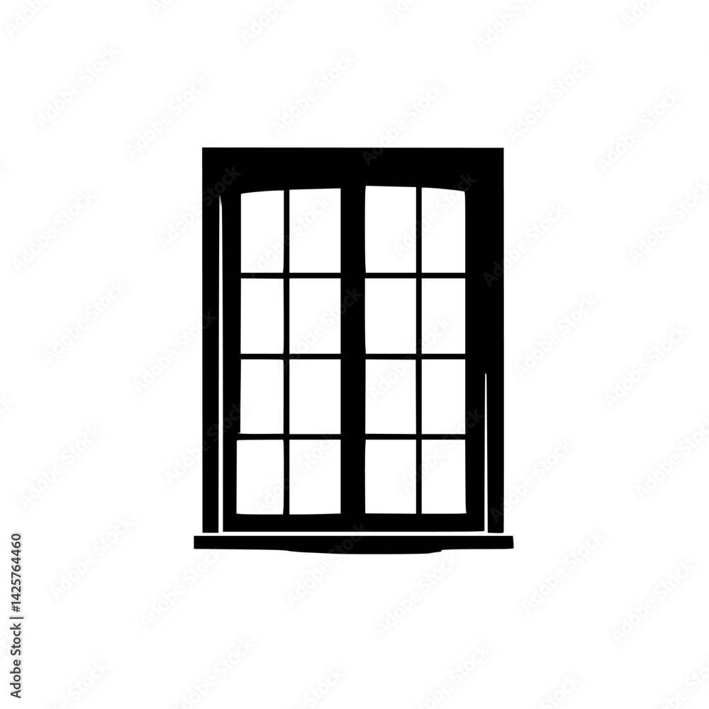 Poster black icon of a window with multiple panes designed for modern graphic applications and visual repre