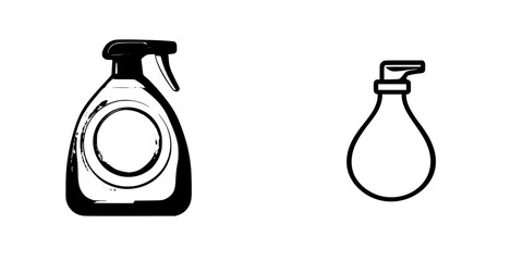 Black icons of spray bottle and dropper showcase simple design for cleaners and liquids