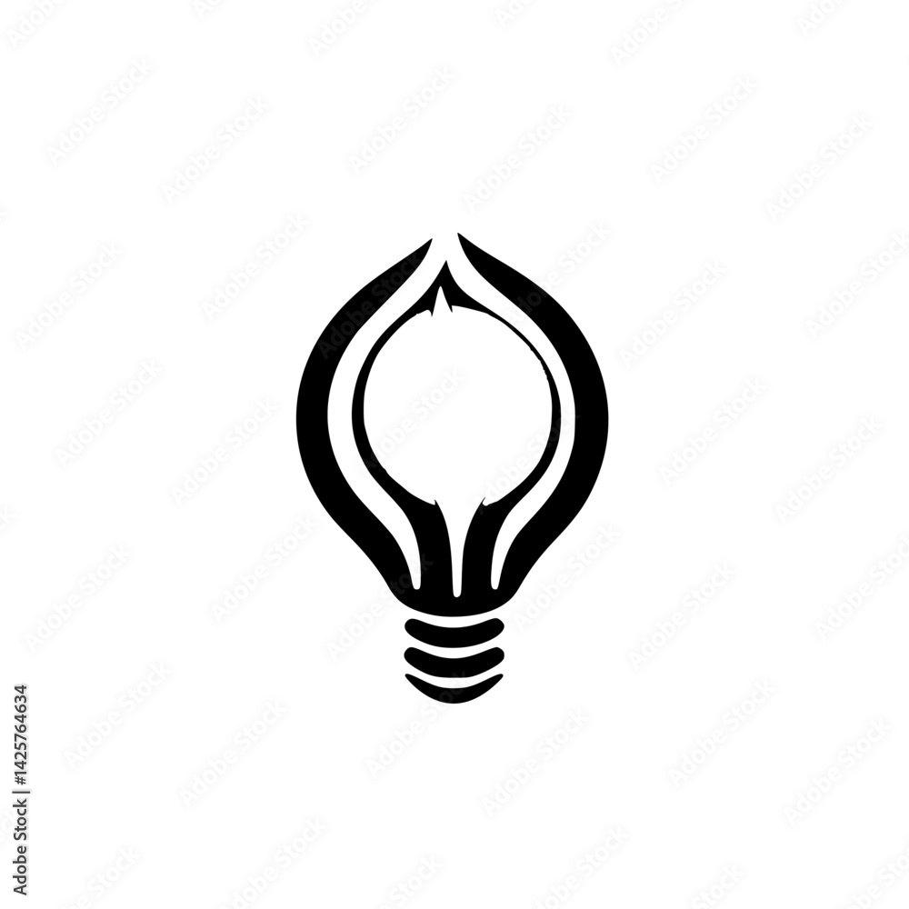 Poster black icon of a bulb shape designed with flowing lines showing creativity and innovation in minimali