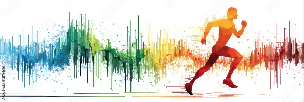 Aufkleber dynamic running figure creates vibrant motion trail representing healthy pulse shape during an energ