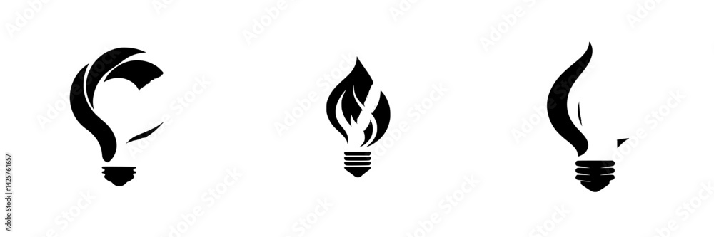 Poster creative black icons representing different flame and light concepts for design projects