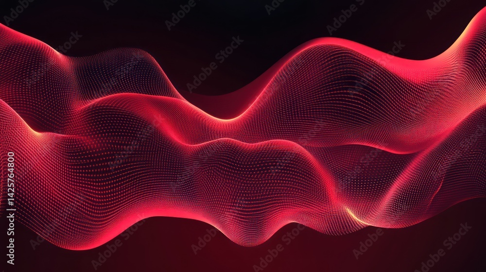 Poster abstract red wave pattern on a dark background
