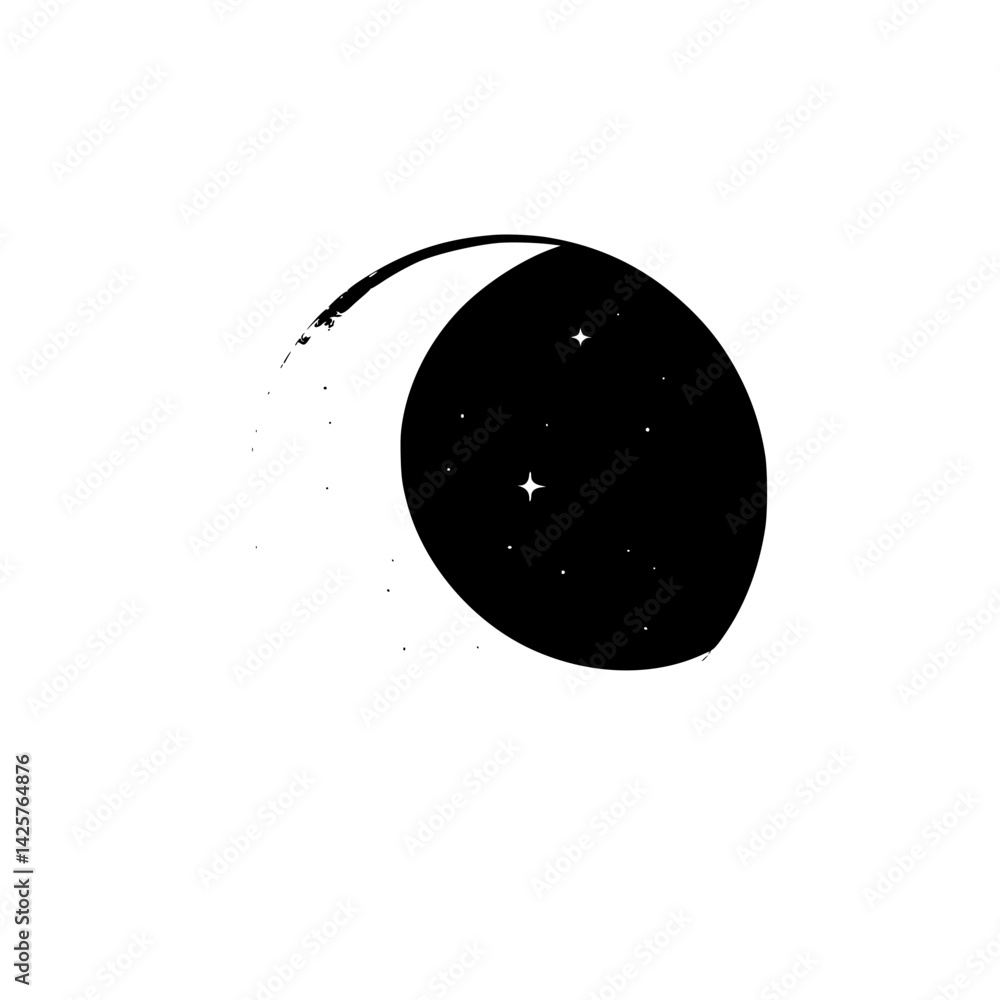 Poster set of black icons featuring celestial elements including a crescent shape and stars designed for mi