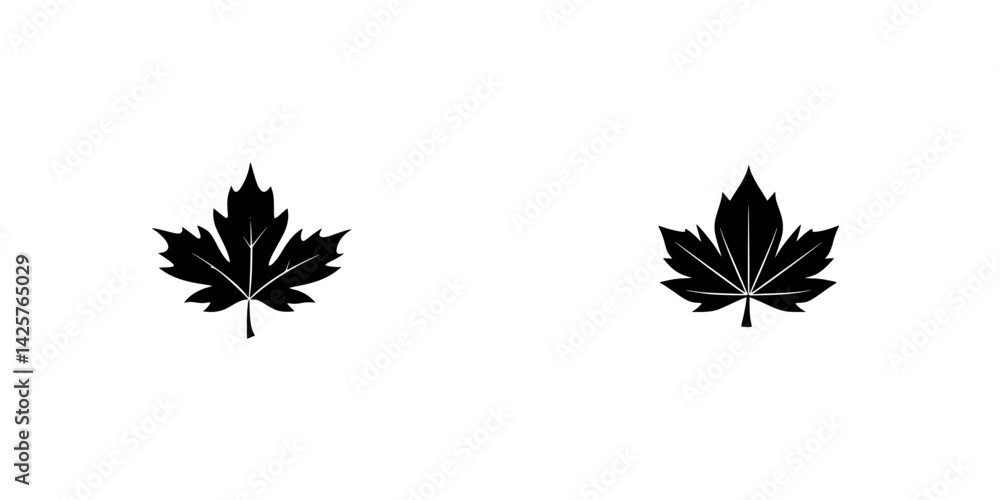 Poster black silhouettes of maple leaves displayed symmetrically on a white background create an elegant an