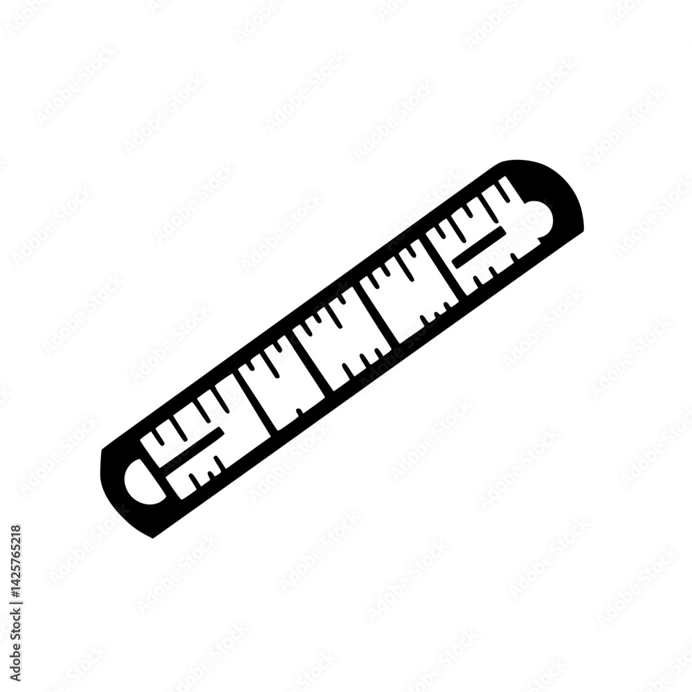 Poster black icon of a ruler displaying measurement markings against a plain background suitable for design
