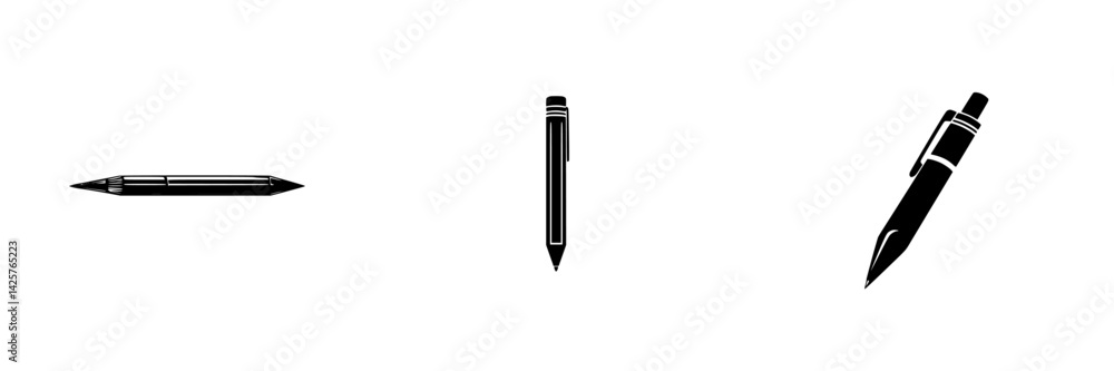 Aufkleber set of black icons featuring different angles of pens showcasing sleek design and functionality for 