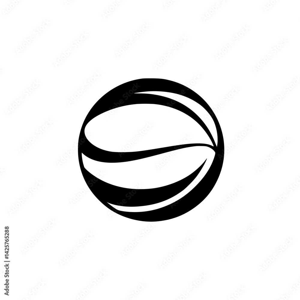 Poster black icon of a basketball design showcasing dynamic lines and curves for modern sports branding and