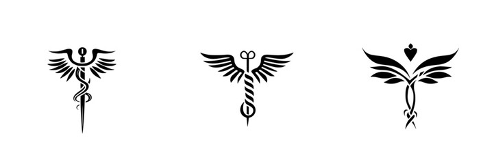 Fototapeta premium Set of three black icons representing medical symbolism and healing concepts without any background details or colors