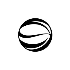 Black icon of a basketball design showcasing dynamic lines and curves for modern sports branding and usage