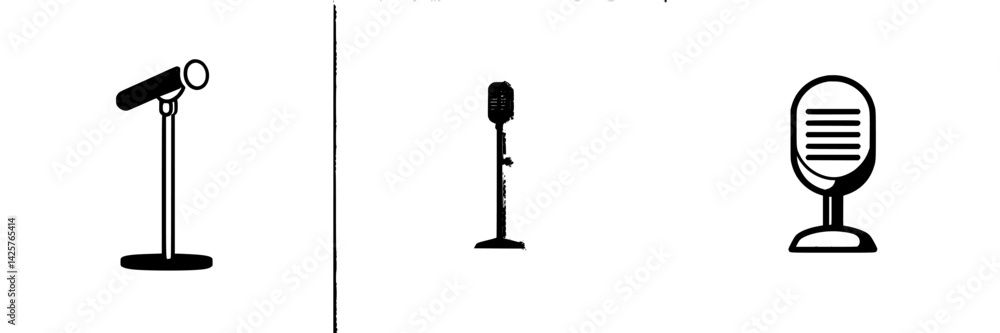 Poster different styles of microphone icons in black set for various audio and music related applications a