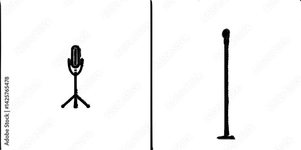 Poster black icon of a microphone on a stand and a separate microphone without a stand presented in a minim