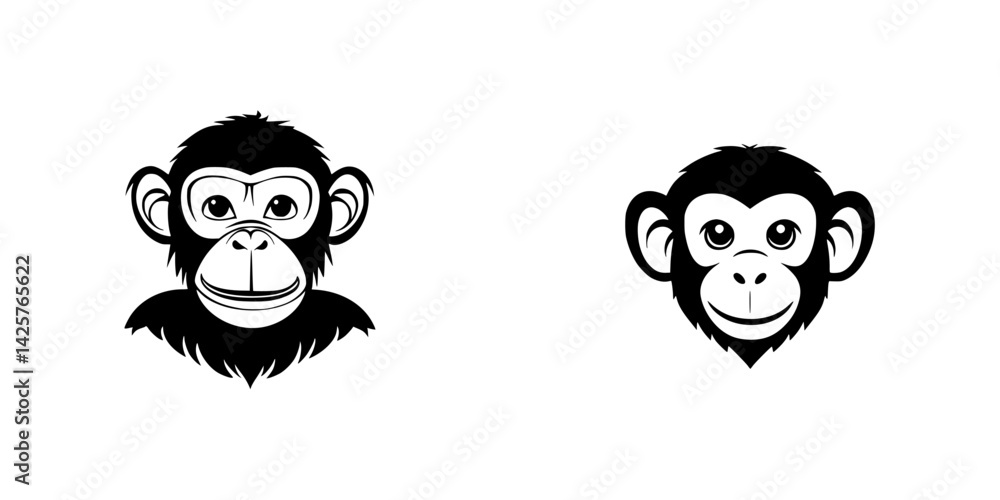 Poster black icon set featuring two distinct monkey designs for creative projects and branding